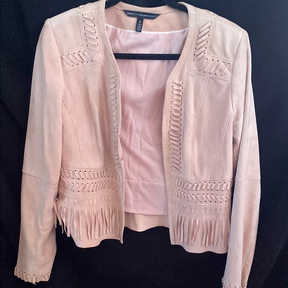White House Black Market pink suede leather jacket with Intricate Detailing